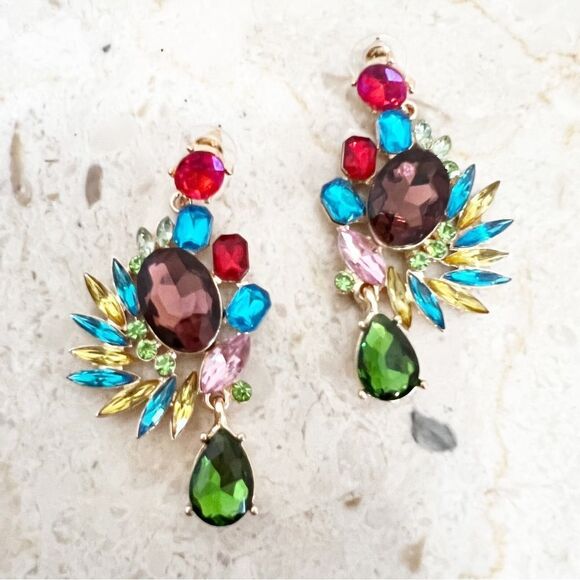 Dynasty Crystal Cluster Jewel Post Earrings - Picture 2 of 8